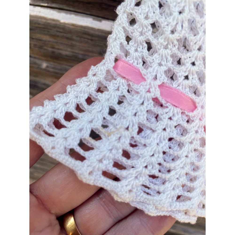 Antique Art Deco Crochet Baby Dress Silk Ribbons Crochet Doll Hanger - Picture 14 of 16